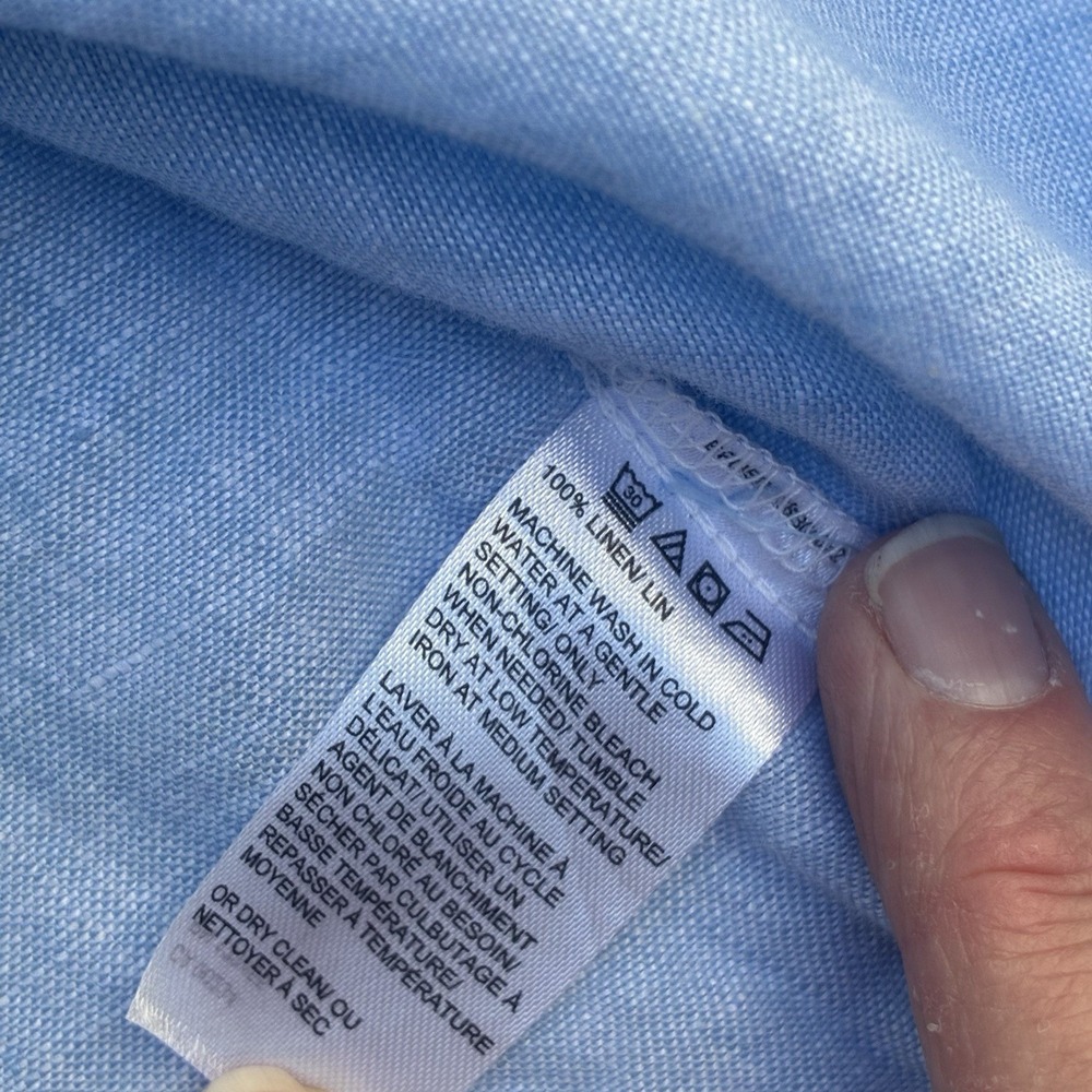Saks 5th Avenue 100% Linen Top Button Front Short Sleeve Womens Large Light Blue - Picture 4 of 6